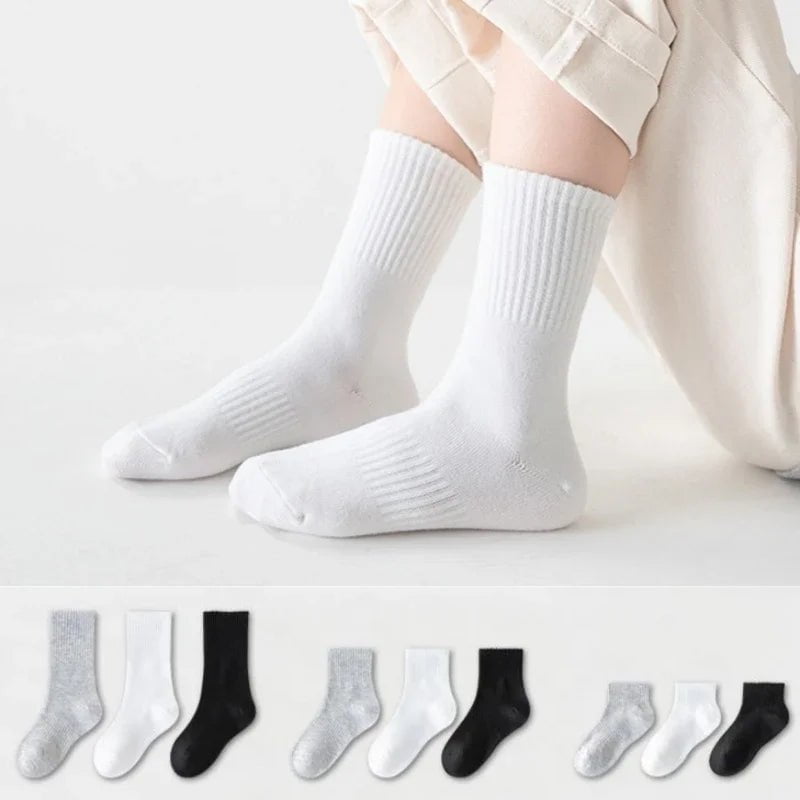 Storazone Three Lengths of Children Socks Boys Girls Black White Gray Striped Socks Baby Kids School Student Uniform Socks Sport Clothes