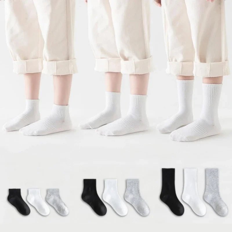 Storazone Three Lengths of Children Socks Boys Girls Black White Gray Striped Socks Baby Kids School Student Uniform Socks Sport Clothes