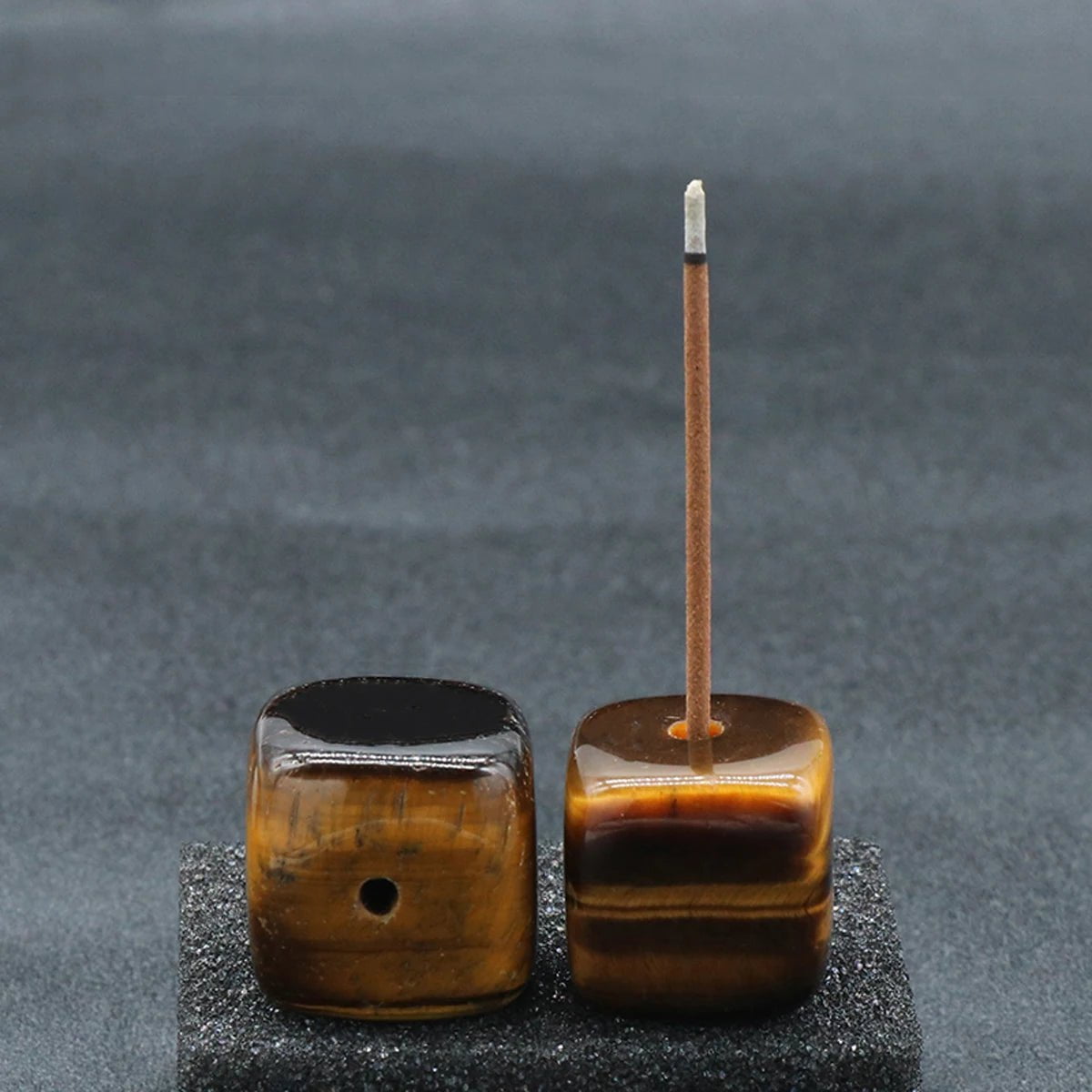 Storazone Tiger Eye Stone / 20mm-Hole 3mm 1pcs Natural Crystal Incense Sticks Holder Coil Censer Burner Rock Quartz Stone Base Buddhist Indoor Altar Table Home Decoration