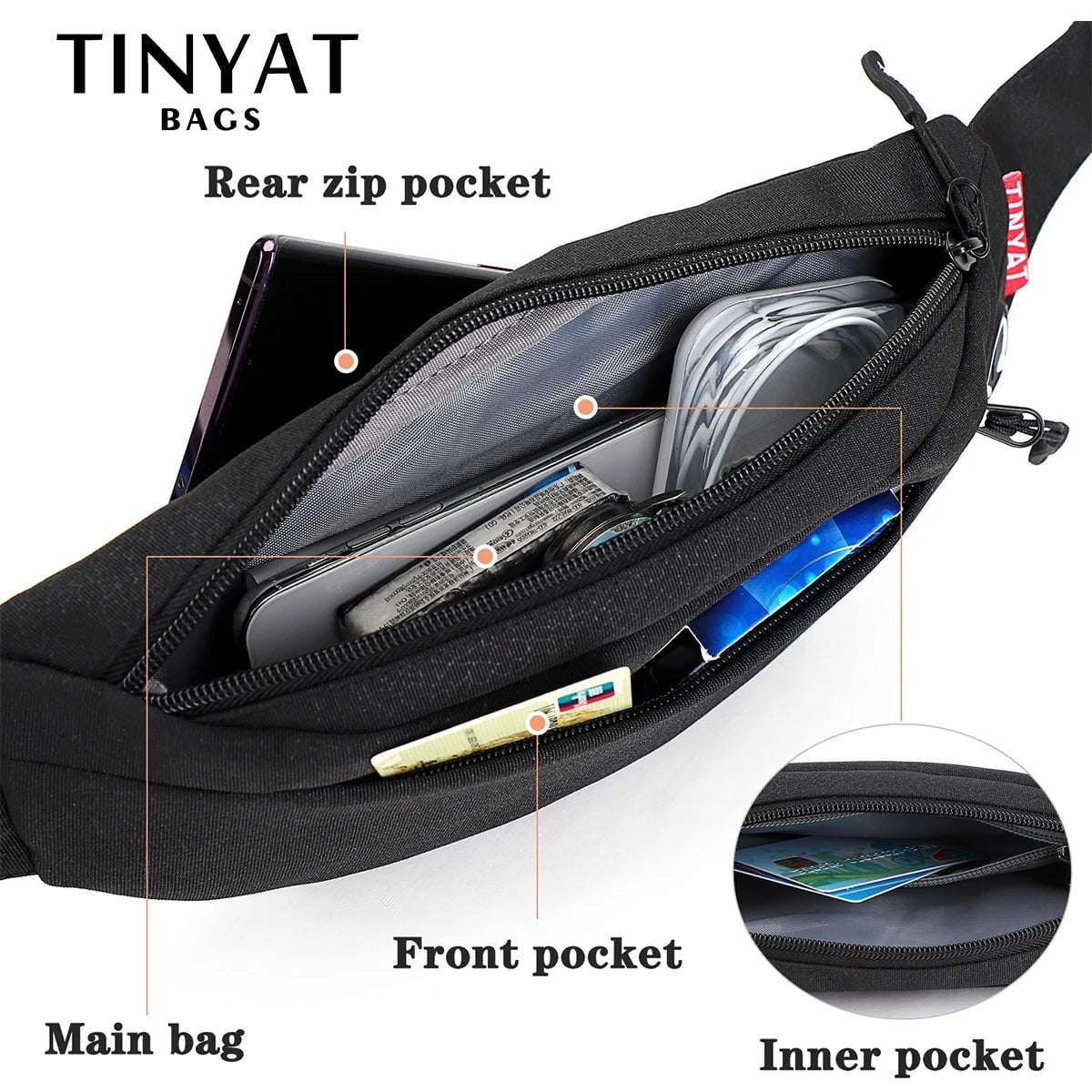 Storazone TINYAT Men Waist Bag Pack Purse Casual Large Phone Belt Bag Pouch Women's Canvas Travel Phone Bag Fanny Banana Bag Hip 4 Pockets