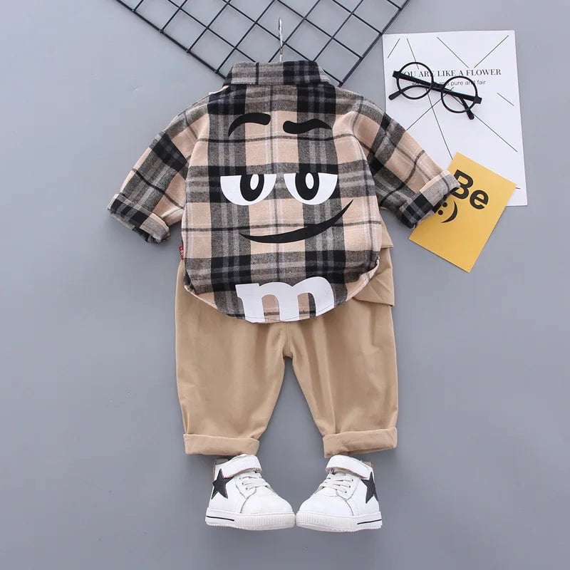 Storazone Toddler Boys Clothes Autumn Winter Kids Plaid Sets Turn-Down Shirt+Pant with Bag 2pcs Outfit Children Clothing Suit For Boy