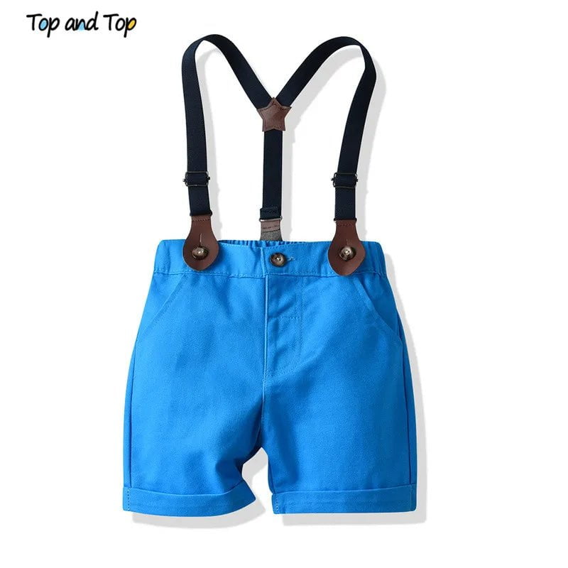 Storazone Top and Top Baby Boys Clothes Set Summer Toddler Plaid Short Sleeve Shirt Tops+Suspenders Shorts Gentleman Suit for Wedding