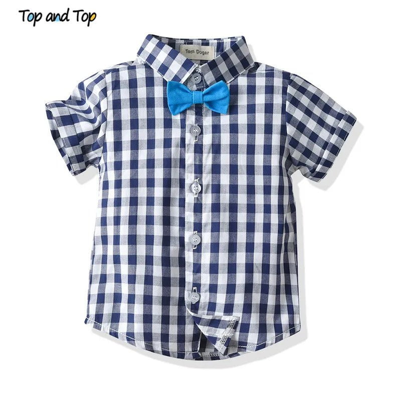 Storazone Top and Top Baby Boys Clothes Set Summer Toddler Plaid Short Sleeve Shirt Tops+Suspenders Shorts Gentleman Suit for Wedding