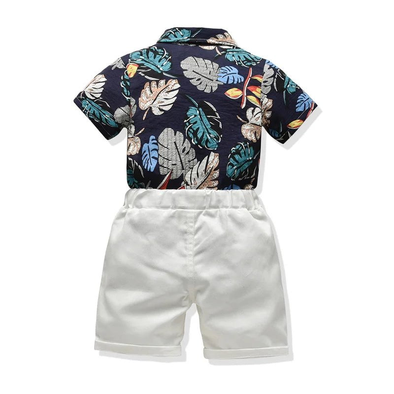 Storazone Top and Top Children Boy Summer Clothing Set Short Sleeve Printed Shirt+Shorts Gentleman 2Pcs Suit Kids Boys Clothes Sets