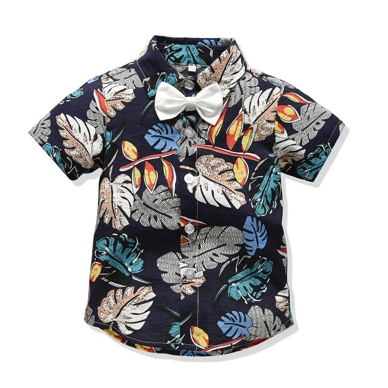 Storazone Top and Top Children Boy Summer Clothing Set Short Sleeve Printed Shirt+Shorts Gentleman 2Pcs Suit Kids Boys Clothes Sets