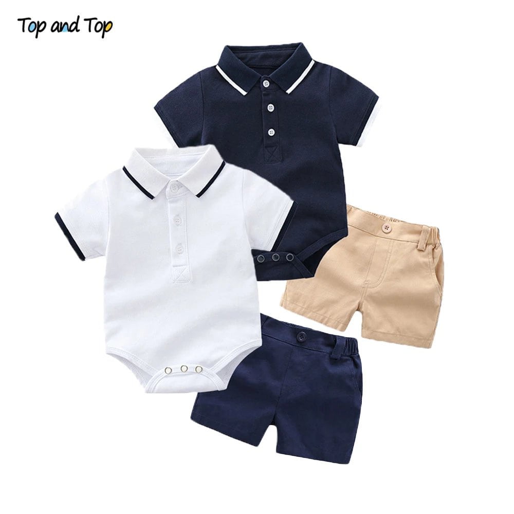 Storazone Top and Top Summer Fashion Newborn Boys Formal Clothing Set Cotton Romper Top+ Shorts Baby Gentleman Suit Kids Boys Clothes Sets