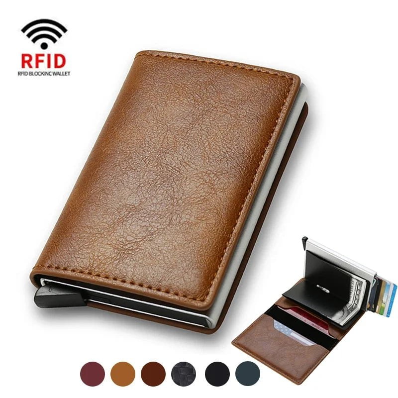 Storazone Top Quality Wallets Men Money Bag Mini Purse Male Vintage Brown Leather Rfid Card Holder Wallet Small Smart Wallet Pocket Walet
