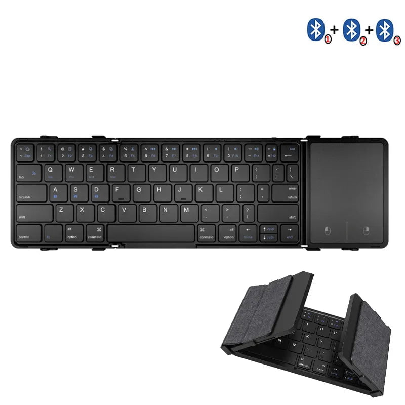 Storazone Touchpad version / English Layout BOW Hebrew/Korea/Russia Wireless Folding Keyboard with Touchpad Rechargeable Foldable Bluetooth Keyboard for Tablet Ipad