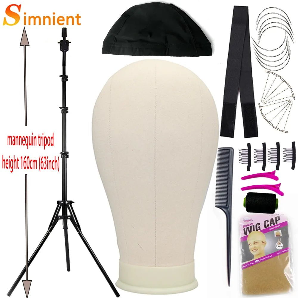 Storazone Training Mannequin Head Canvas Block Head Display Styling Mannequin Manikin Head WigTripod Stand Free Get T Pins Wig Install Kit