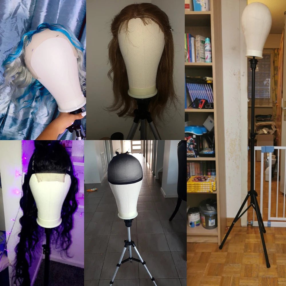 Storazone Training Mannequin Head Canvas Block Head Display Styling Mannequin Manikin Head WigTripod Stand Free Get T Pins Wig Install Kit