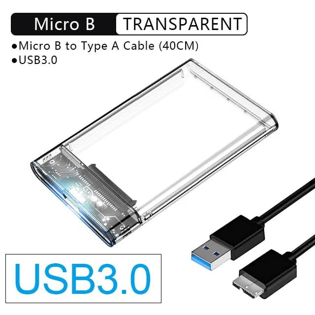 Storazone Transparent-USB3.0 3.0/2.0 HDD Enclosure  2.5inch SATA SSD Hard Drive Case with 5Gbps Transfer Speed and Transparent Design Mobile External Housing