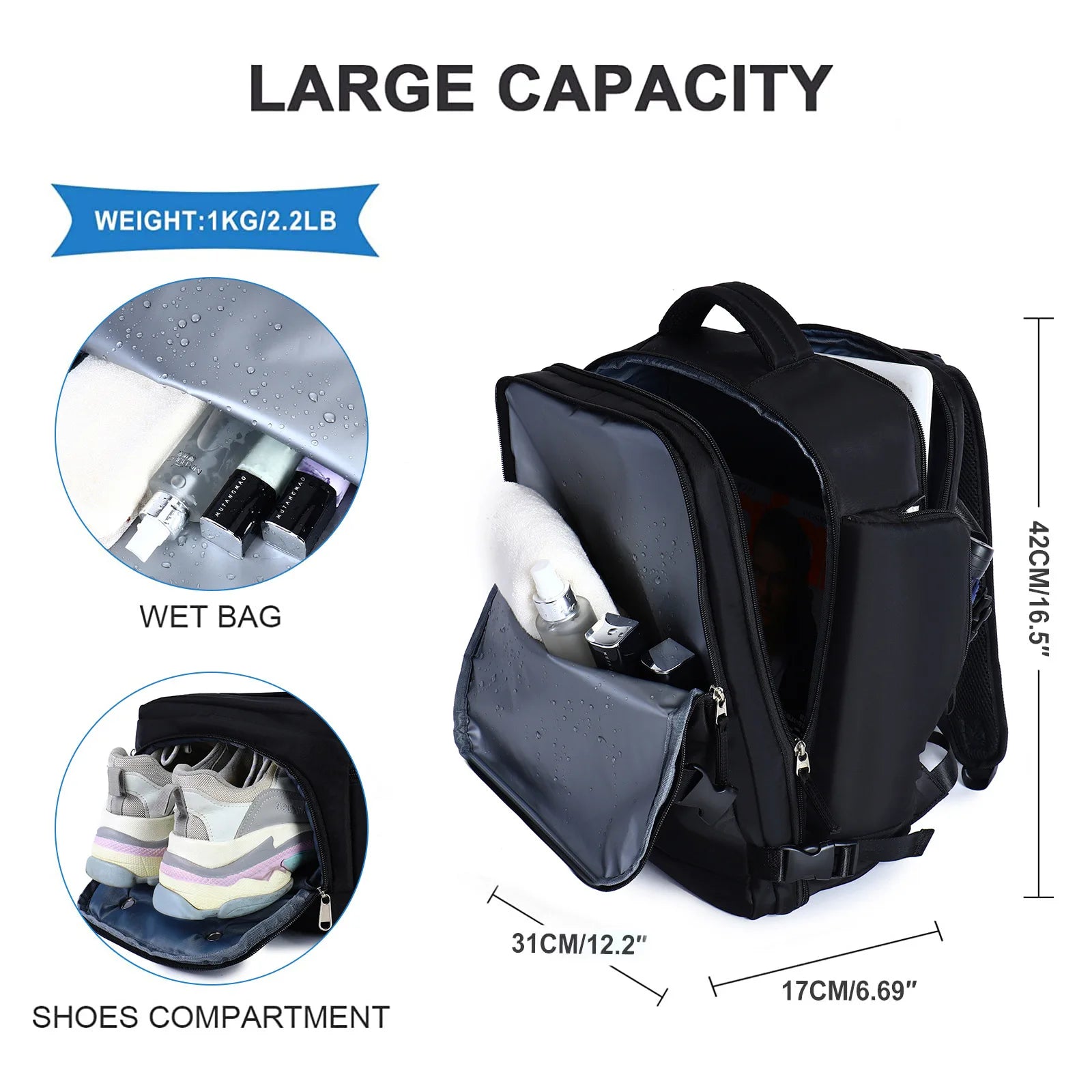 Storazone Travel Backpack Cabin Plane Large Capacity Waterproof Wet And Dry Partition Suitcase Laptop Backpack For Women With USB