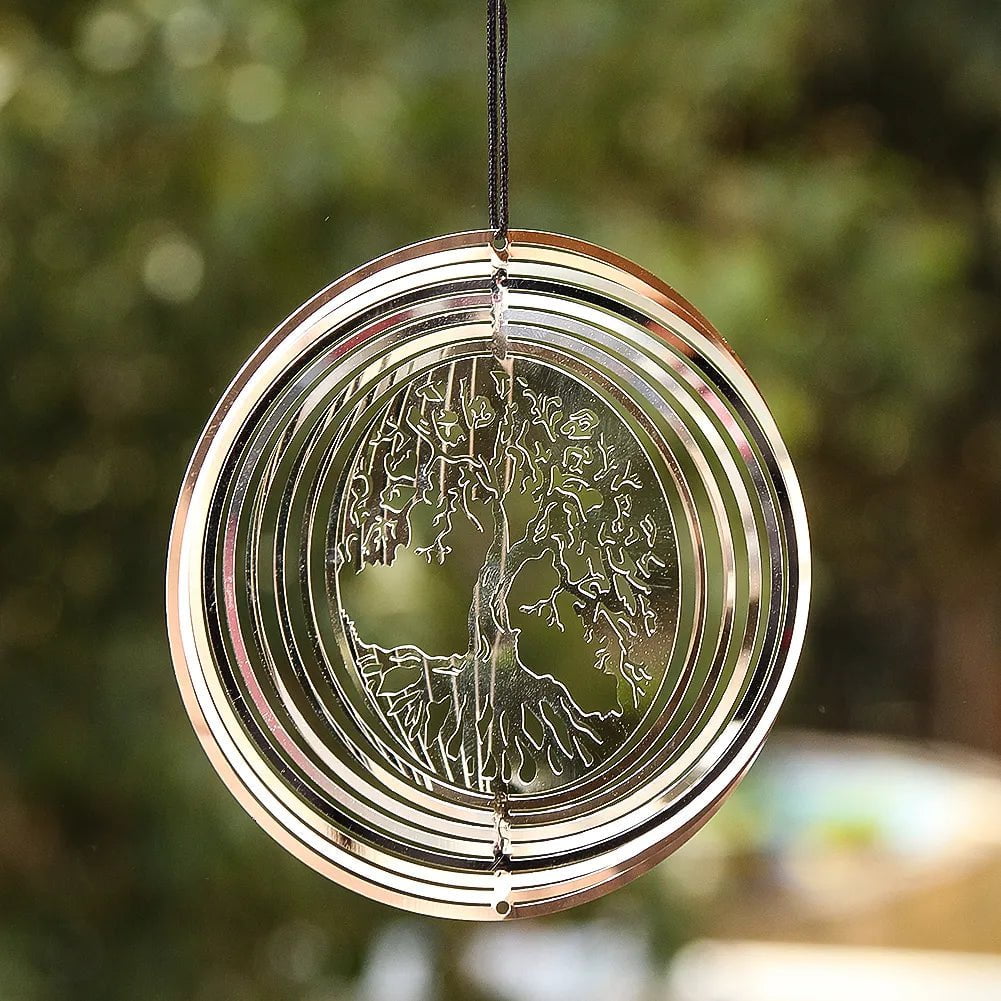 Storazone Tree of Life Wind Spinner Catcher 3D Rotating Pendant Flowing-Light Effect Mirror Reflection Design Garden Outdoor Hanging Decor