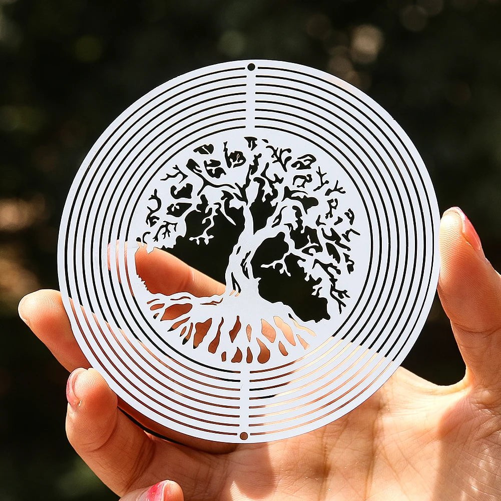 Storazone Tree of Life Wind Spinner Catcher 3D Rotating Pendant Flowing-Light Effect Mirror Reflection Design Garden Outdoor Hanging Decor