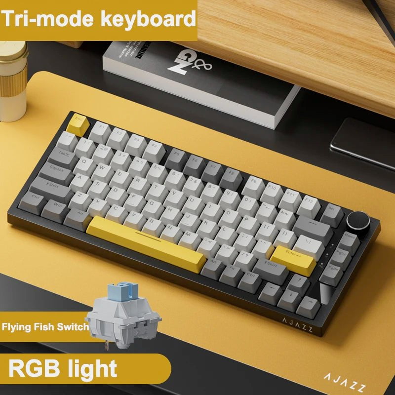 Storazone Tri-mode keyboard 2 / CHINA Ajazz Ak820 RGB Tri-Mode Gaming Mechanical Keyboard 82 Key Bluetooth 2.4GHz Wireless Gamer Keyboard Custom Gasket for Pc Laptop