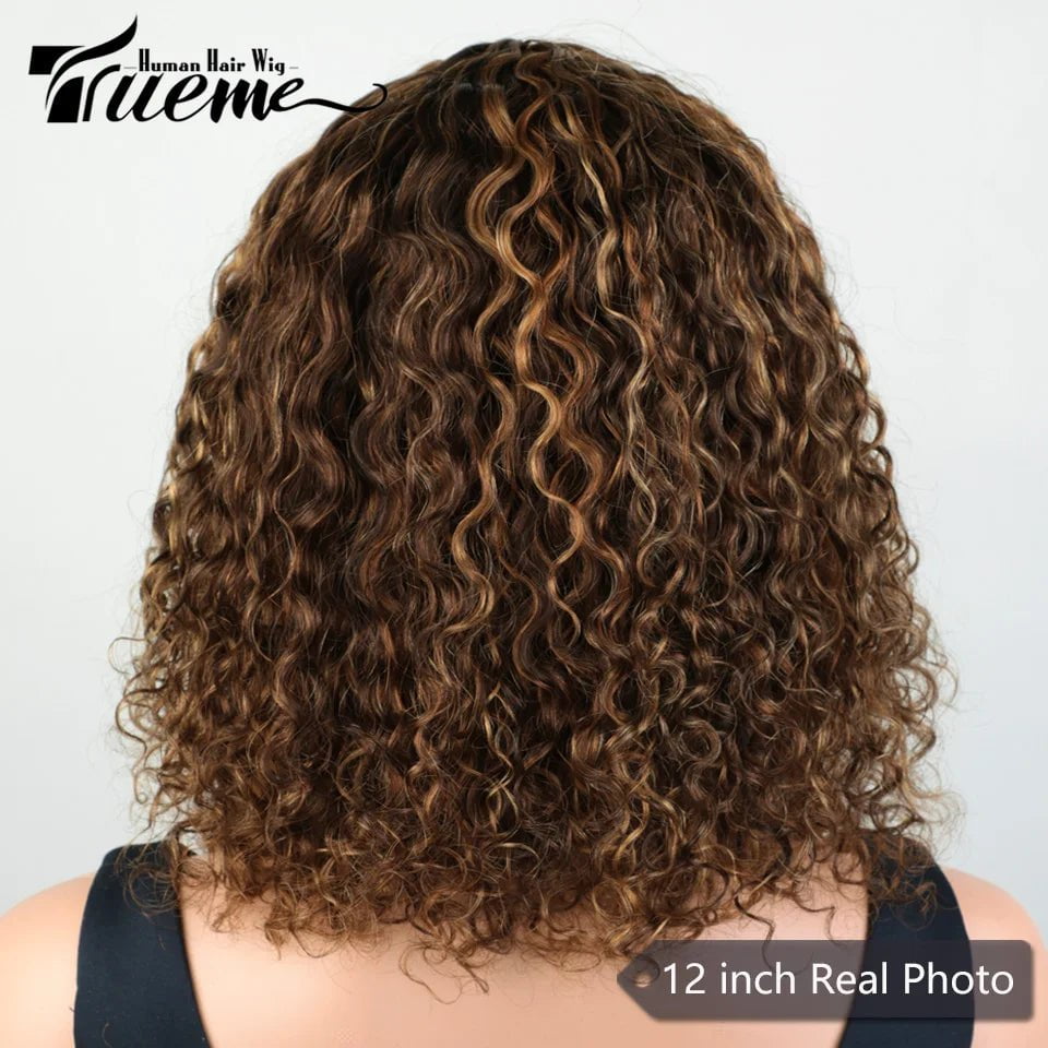 Storazone Trueme Short Curly Bob Human Hair Wigs Highlight Jerry Curly Wig With Bangs Colored Brazilian Deep Curly Non Lace Wig For Women