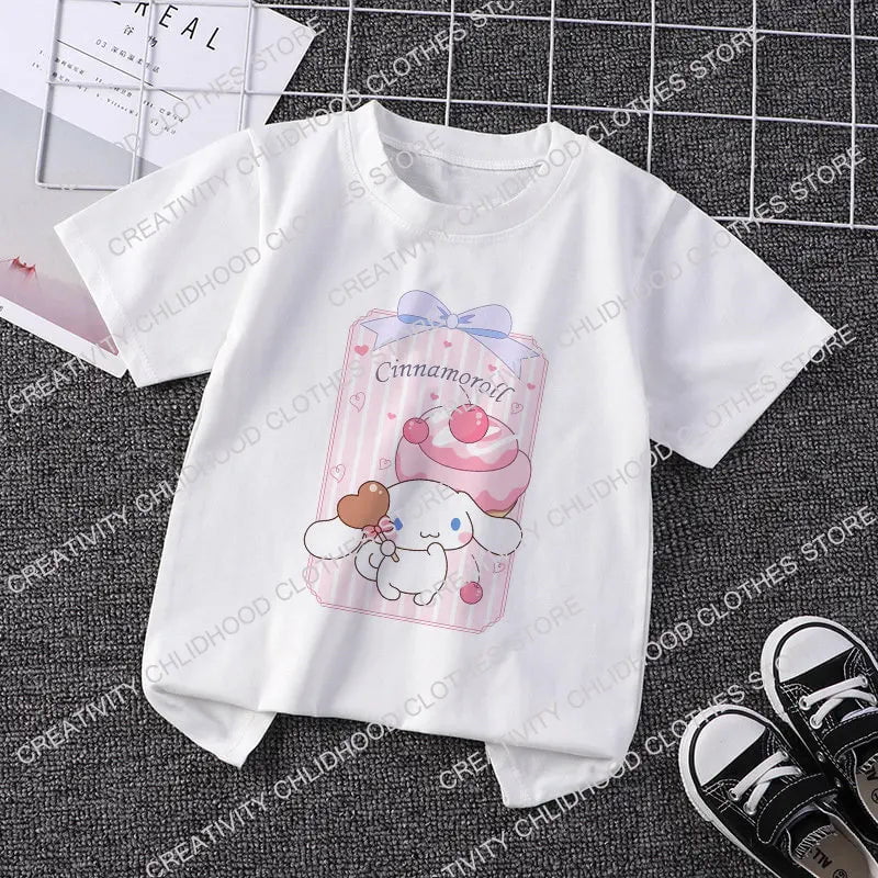 Storazone TT0876 / 11T-12T(5XL) Sanrio Cinnamoroll Clothing for Girls Children T-shirt Kawaii T Shirt Hello Kitty Cartoons Casual Clothes Anime Tee Kid Boy Tops