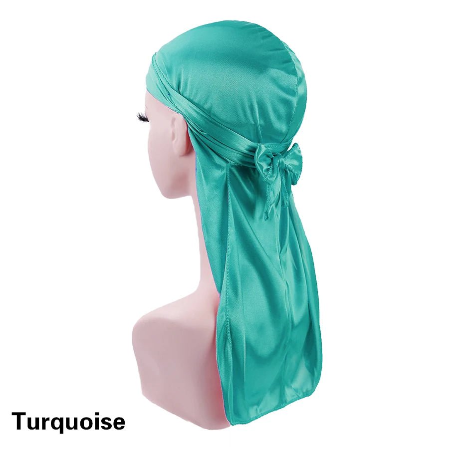 Storazone turquosie / CHINA Unisex Silky Durags Bandanas Turban Hat Wigs Doo Men Satin Durag Biker Headwear Headband Hair Accessories Extra Long Tail Du-Rag