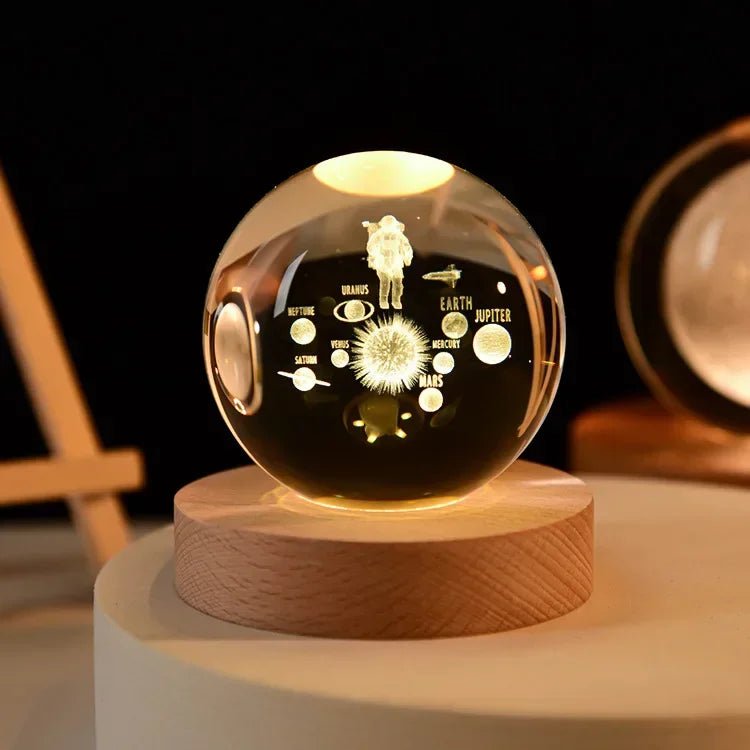 Storazone Type B / Color Light Base 3D Crystal ball Crystal Planet Laser Engraved Solar System Globe Astronomy Gift Birthday Gift Glass Sphere Home Decoration