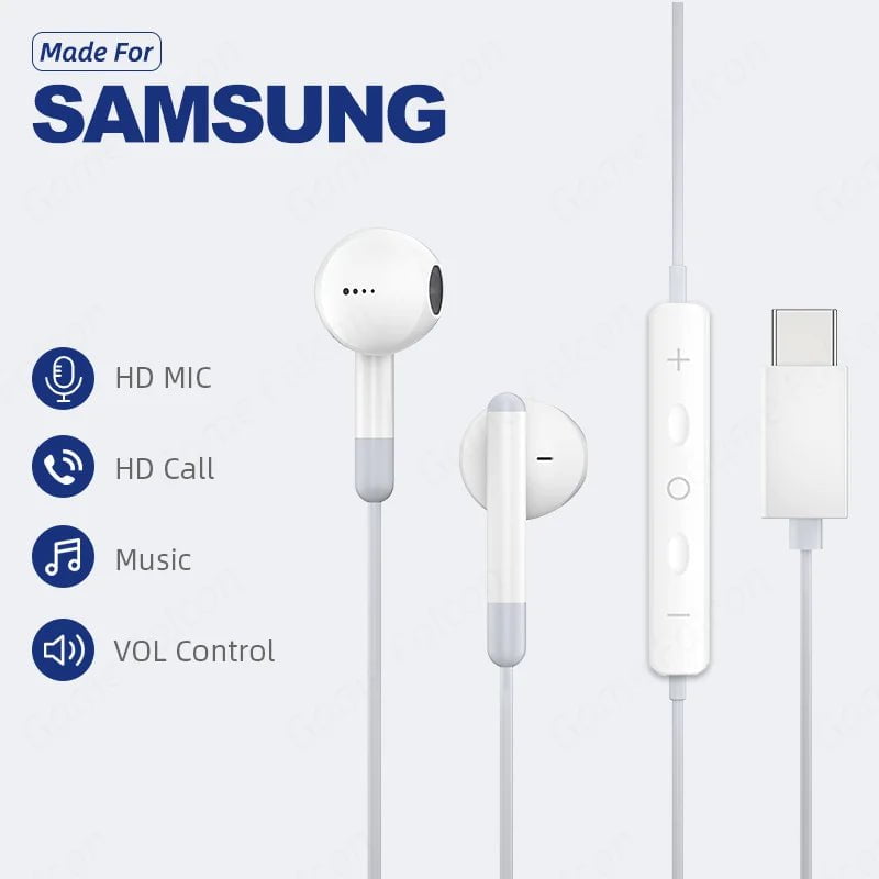 Storazone Type C 3.5mm Headset Stereo Music Earbud Wired Headphones With Mic DAC Chip For Samsung Galaxy S23 S22 S21 Ultra S20 Note 20 10