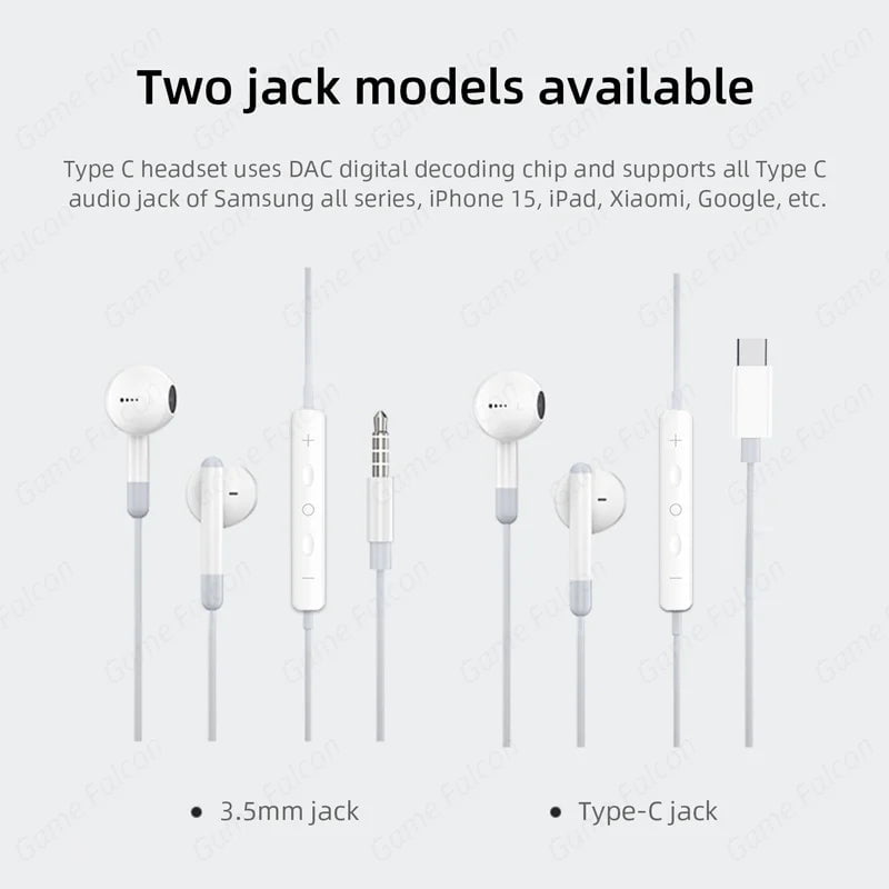 Storazone Type C 3.5mm Headset Stereo Music Earbud Wired Headphones With Mic DAC Chip For Samsung Galaxy S23 S22 S21 Ultra S20 Note 20 10