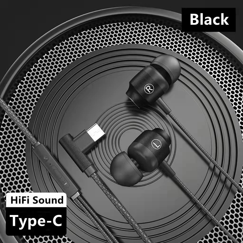 Storazone Type C Black L Jack Magnetic Gamer Wired Earphones Gaming Green Metal HiFi Bass Stereo 3.5mm Type C Earbuds For Phone Computer Mic Headphones