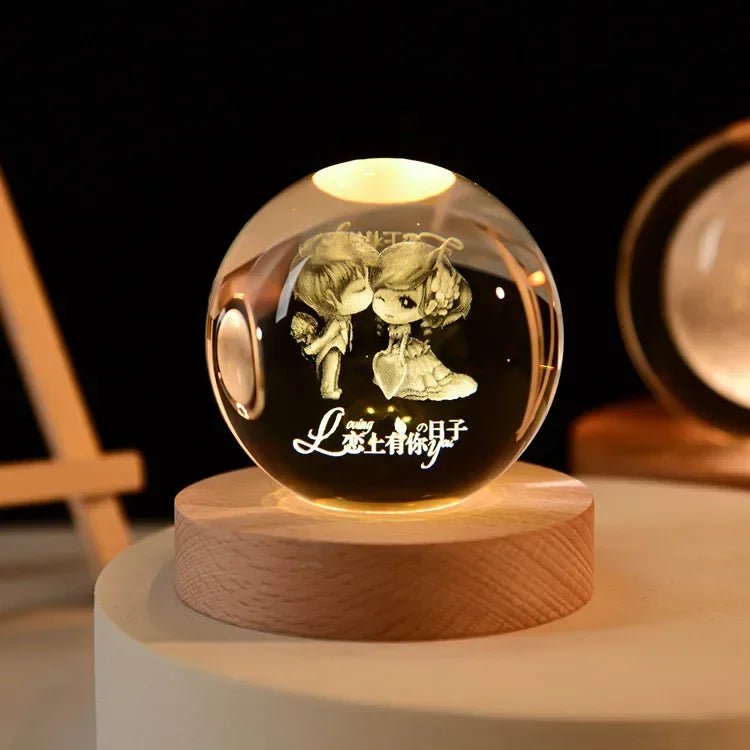 Storazone Type C / Color Light Base 3D Crystal ball Crystal Planet Laser Engraved Solar System Globe Astronomy Gift Birthday Gift Glass Sphere Home Decoration