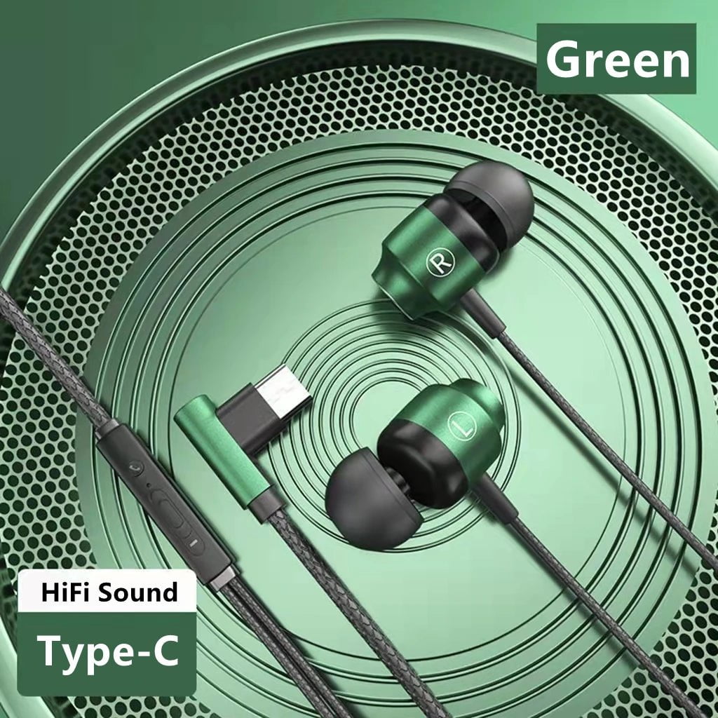 Storazone Type C Green L Jack Magnetic Gamer Wired Earphones Gaming Green Metal HiFi Bass Stereo 3.5mm Type C Earbuds For Phone Computer Mic Headphones
