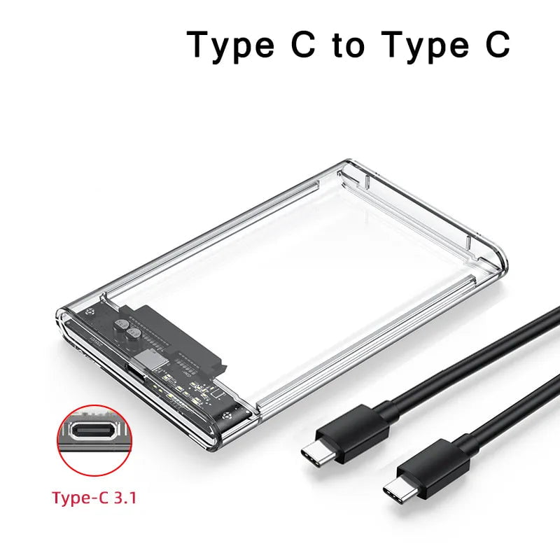 Storazone Type C to Type C USB 3.0/Type C External Hard Drive Enclosure for 2.5 Inch SATA HDD and SSD Transparent Hard Disk Case Tool-Free Support UASP