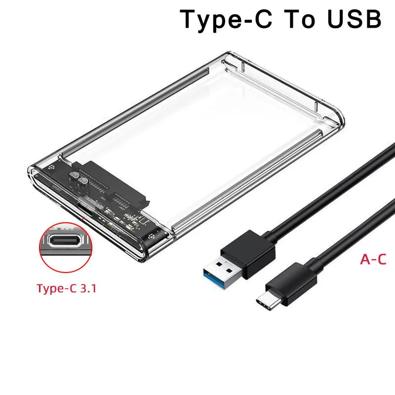 Storazone Type C to USB 3.1 USB 3.0/Type C External Hard Drive Enclosure for 2.5 Inch SATA HDD and SSD Transparent Hard Disk Case Tool-Free Support UASP