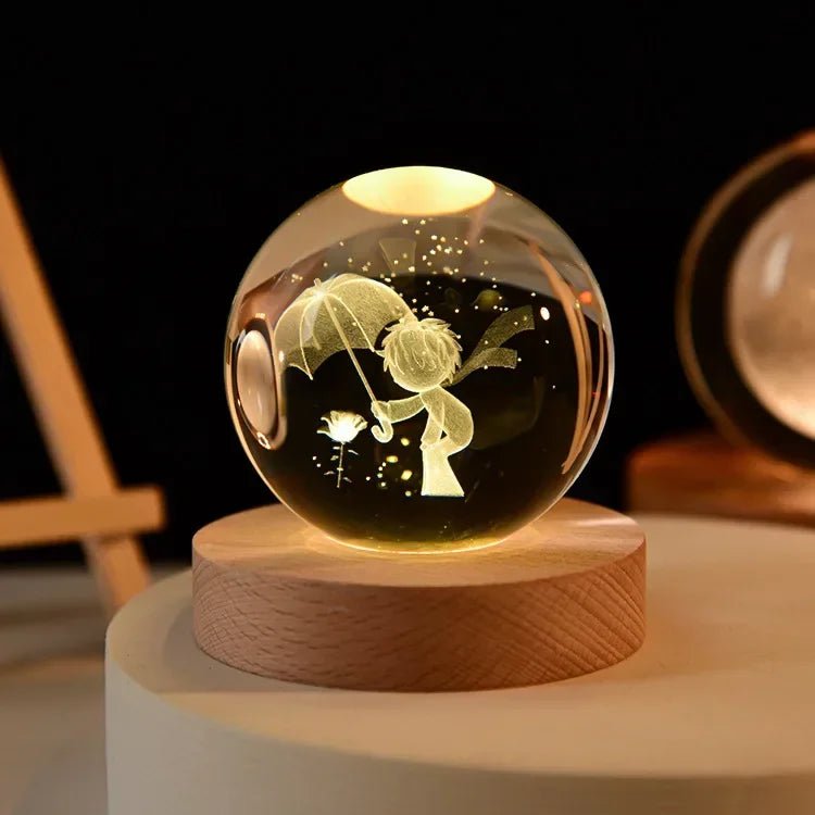 Storazone Type H / Color Light Base 3D Crystal ball Crystal Planet Laser Engraved Solar System Globe Astronomy Gift Birthday Gift Glass Sphere Home Decoration