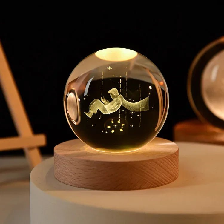 Storazone Type I / Color Light Base 3D Crystal ball Crystal Planet Laser Engraved Solar System Globe Astronomy Gift Birthday Gift Glass Sphere Home Decoration
