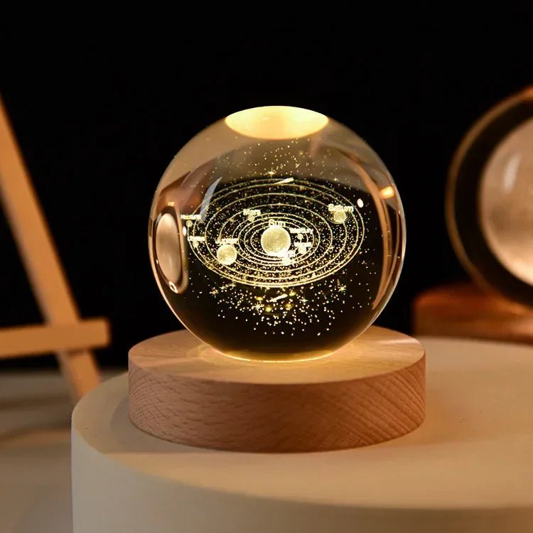 Storazone Type J / Color Light Base 3D Crystal ball Crystal Planet Laser Engraved Solar System Globe Astronomy Gift Birthday Gift Glass Sphere Home Decoration