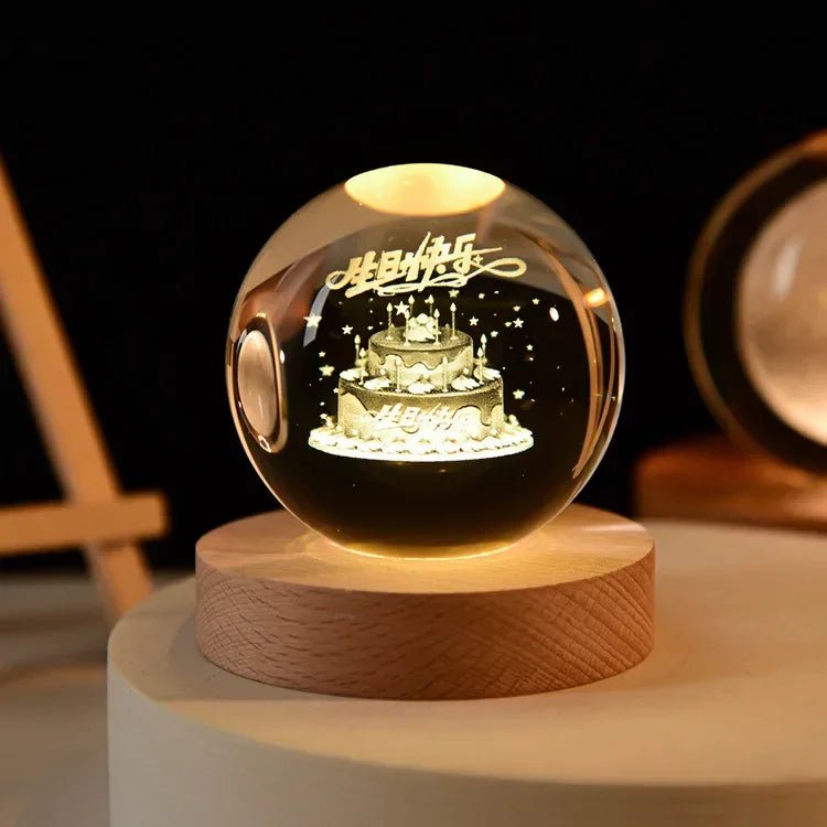 Storazone Type M / Color Light Base 3D Crystal ball Crystal Planet Laser Engraved Solar System Globe Astronomy Gift Birthday Gift Glass Sphere Home Decoration