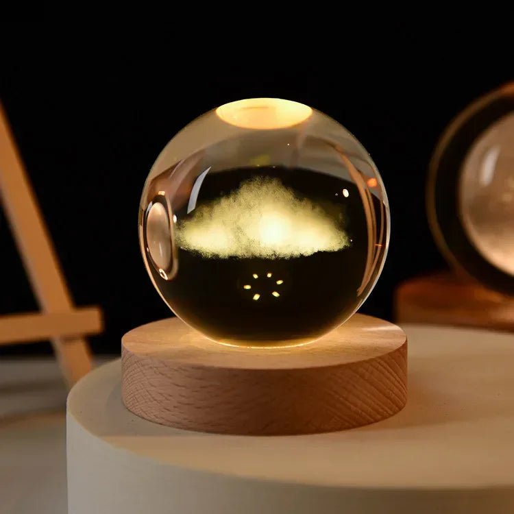 Storazone Type P / Color Light Base 3D Crystal ball Crystal Planet Laser Engraved Solar System Globe Astronomy Gift Birthday Gift Glass Sphere Home Decoration