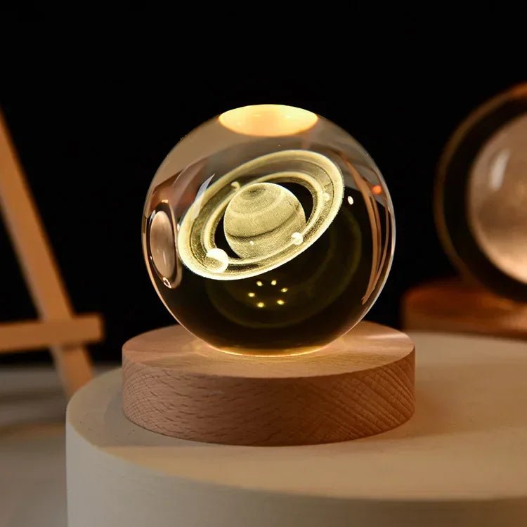 Storazone Type T / Color Light Base 3D Crystal ball Crystal Planet Laser Engraved Solar System Globe Astronomy Gift Birthday Gift Glass Sphere Home Decoration