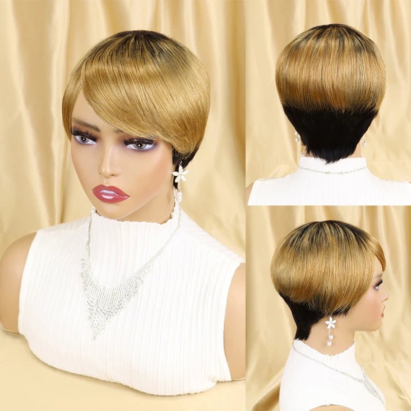 Storazone TYPE2  1BT30 / CHINA / 6inches | 150% peluca Short Straight Human Hair Wigs Pixie Cut Brazilian Hair for Black Women Machine Made Cheap Peruvian Wig Withbang perruque
