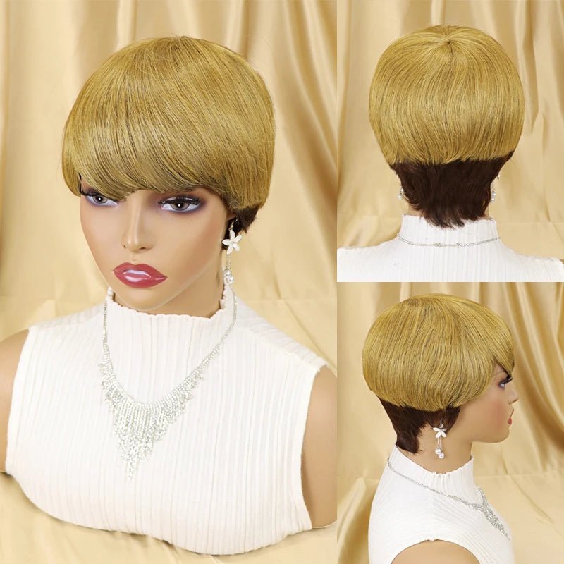 Storazone TYPE2  4-27 / CHINA / 6inches | 150% peluca Short Straight Human Hair Wigs Pixie Cut Brazilian Hair for Black Women Machine Made Cheap Peruvian Wig Withbang perruque