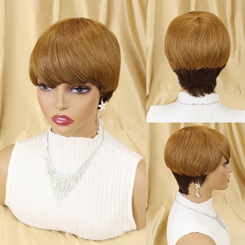 Storazone TYPE2  4-30 / CHINA / 6inches | 150% peluca Short Straight Human Hair Wigs Pixie Cut Brazilian Hair for Black Women Machine Made Cheap Peruvian Wig Withbang perruque
