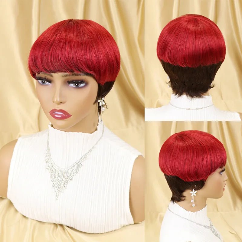 Storazone TYPE2  4-BUG / CHINA / 6inches | 150% peluca Short Straight Human Hair Wigs Pixie Cut Brazilian Hair for Black Women Machine Made Cheap Peruvian Wig Withbang perruque