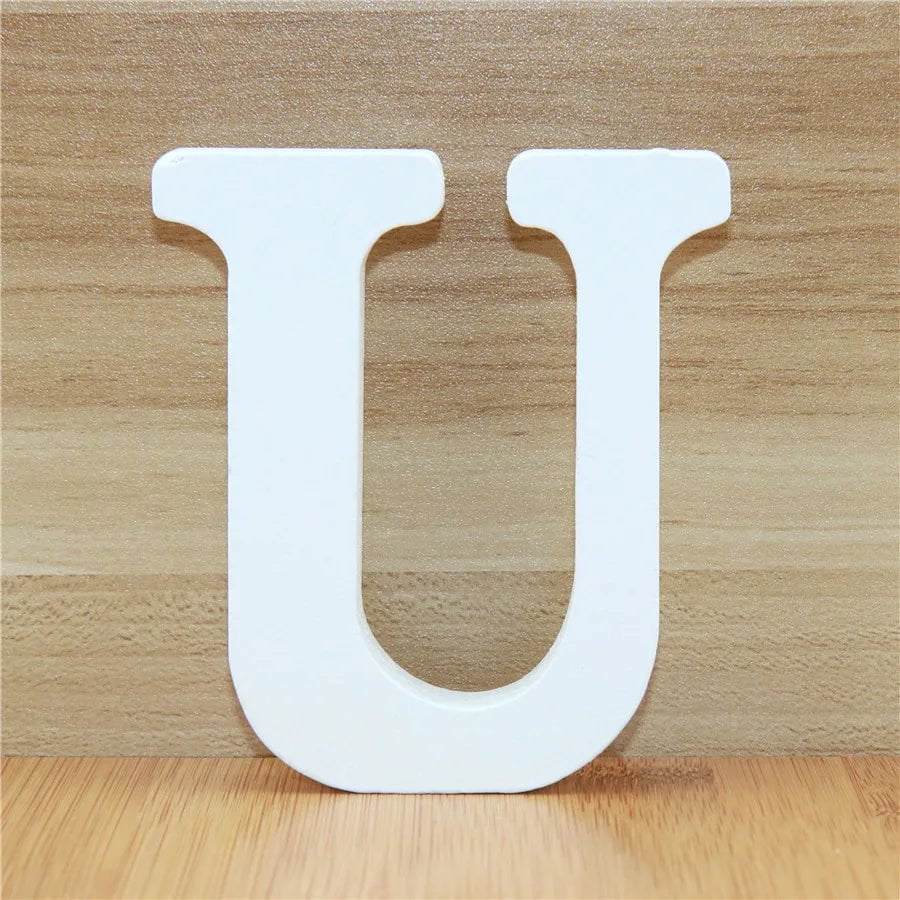 Storazone U / 10cm 1pc 10CM Wood Wooden Letters White Alphabet Wedding Birthday Party Diy Home Decorations Personalised Name Design 3.94 Inches