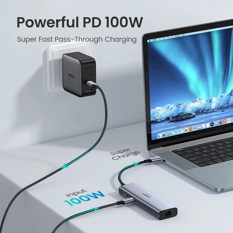 Storazone UGREEN USB C HUB 4K60Hz Type C to HDMI2.0 RJ45 PD 100W Adapter For Macbook iPad Pro Air M2 M1 Sumsang PC Accessories USB 3.0 HUB