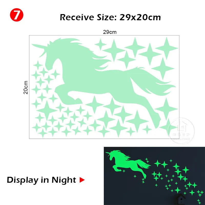 Storazone Uni-corn Luminous Moon and Stars Wall Stickers for Kids Room Baby Nursery Home Decoration Wall Decals Glow in the Dark Bedroom Ceiling