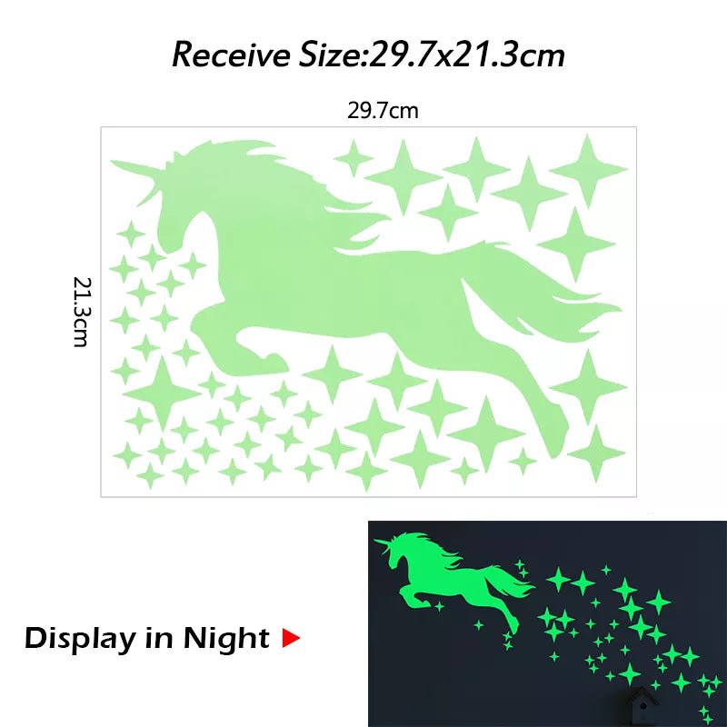 Storazone unicorn star Luminous 3D Stars Dots Wall Sticker for Kids Room Bedroom Home Decoration Glow In The Dark Moon Decal Fluorescent DIY Stickers