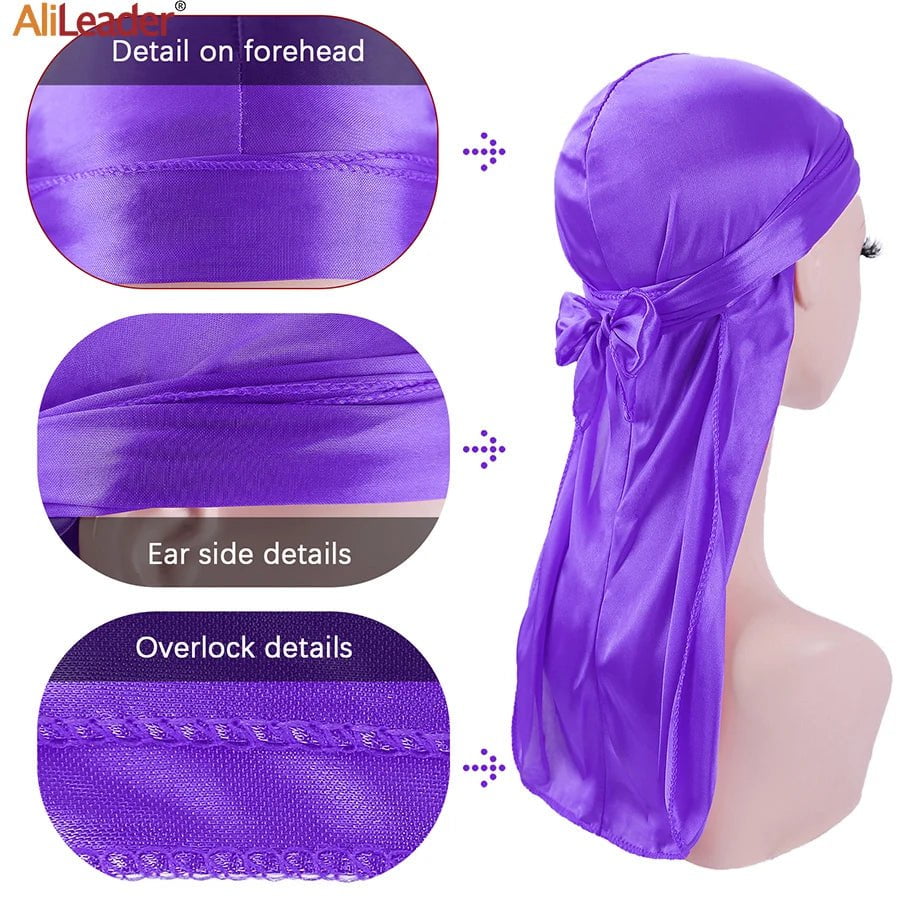 Storazone Unisex Silky Durags Bandanas Turban Hat Wigs Doo Men Satin Durag Biker Headwear Headband Hair Accessories Extra Long Tail Du-Rag