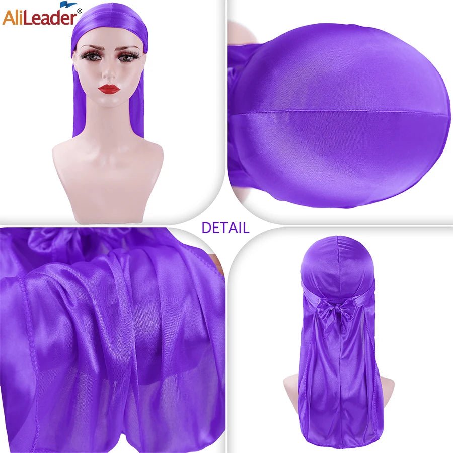 Storazone Unisex Silky Durags Bandanas Turban Hat Wigs Doo Men Satin Durag Biker Headwear Headband Hair Accessories Extra Long Tail Du-Rag