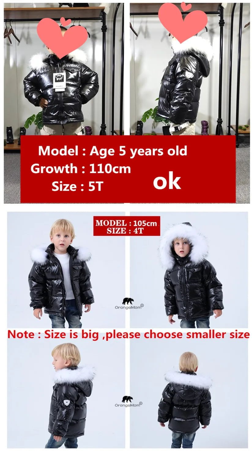 Storazone Unisex winter coat down jacket for boys clothes 2-14 y children's clothing thicken outerwear & coats with nature fur parka kids