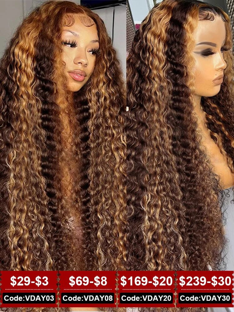 Storazone United States / 8inches / 7x5 Glueless Wig | 150 Density Loose Deep Wave Glueless Wig Human Hair Ready To Wear 7x5 Lace Closure Curly Highlight Ombre 4/27 Preplucked Hairline Pre Cut