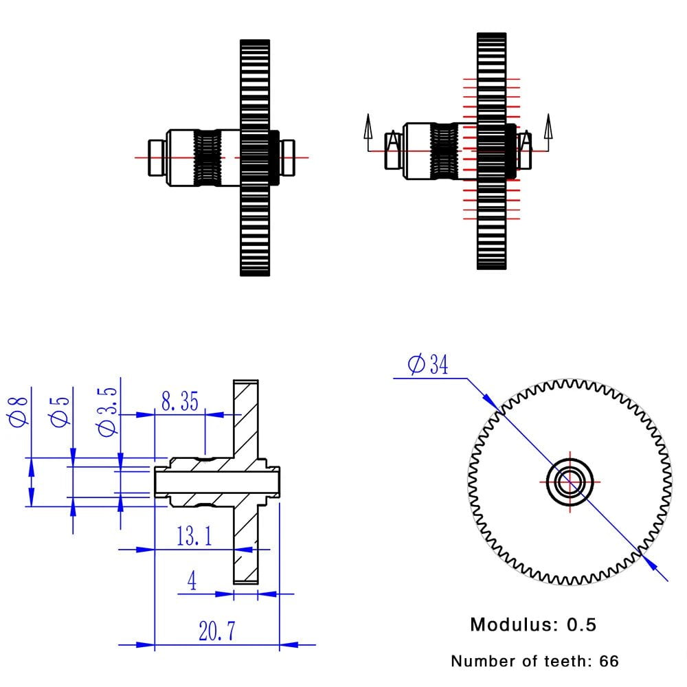 Storazone Upgraded Titan Aero Metal Extruder Idler Arm CNC Gear with 66 Teeth 1.75mm Prusa i3 Sidewinder X1 X2 Genius Extruder Parts