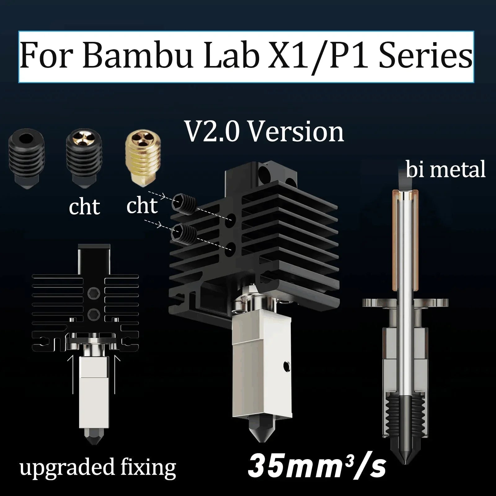 Storazone Upgraded V2.0 For Bambu Hotend Cht Nozzle Bambulab Cht Nozzle X1c Bambu Lab P1p Hotend Bambu Lab P1s Hotend High Flow Bi Metal